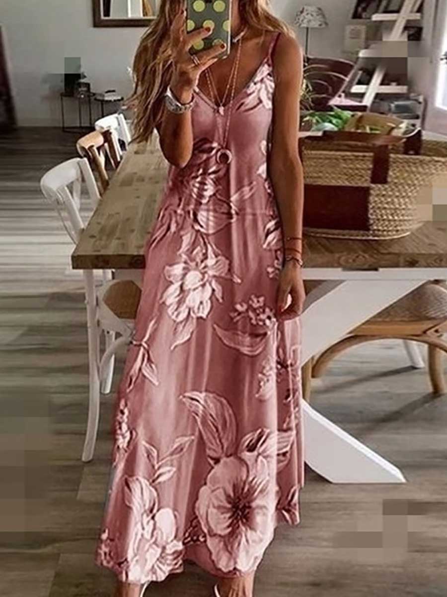 Lunimesd Slim Long Floral Halter Dress