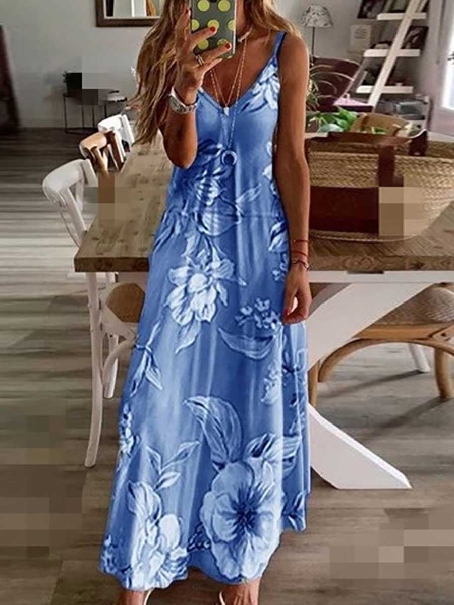 Lunimesd Slim Long Floral Halter Dress