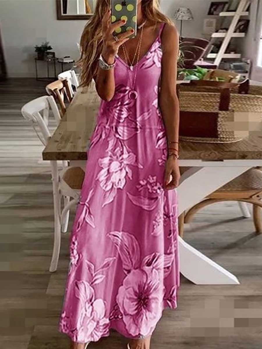 Lunimesd Slim Long Floral Halter Dress