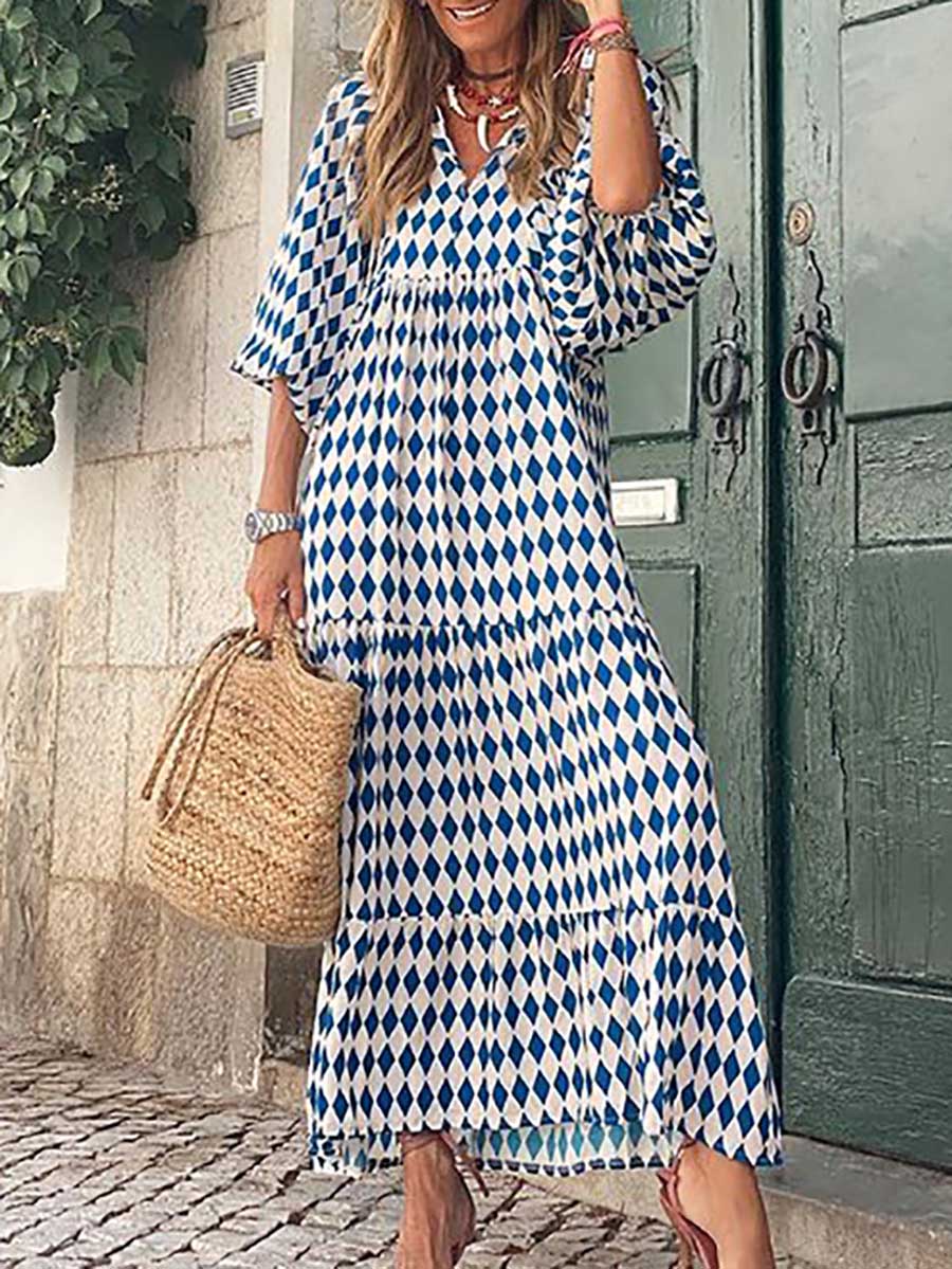Lunimesd Printed Bubble Sleeve Dress