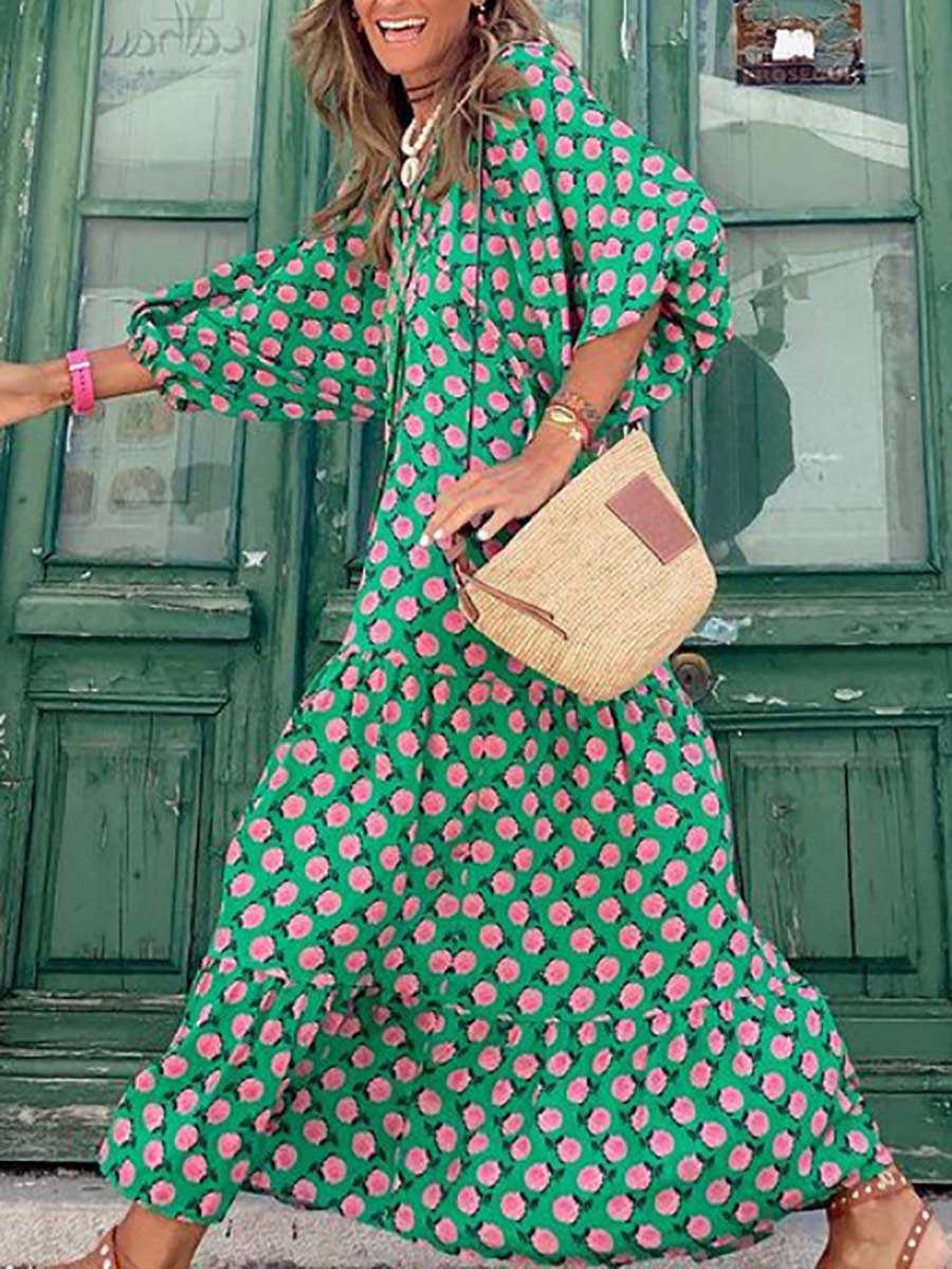 Lunimesd Printed Bubble Sleeve Dress