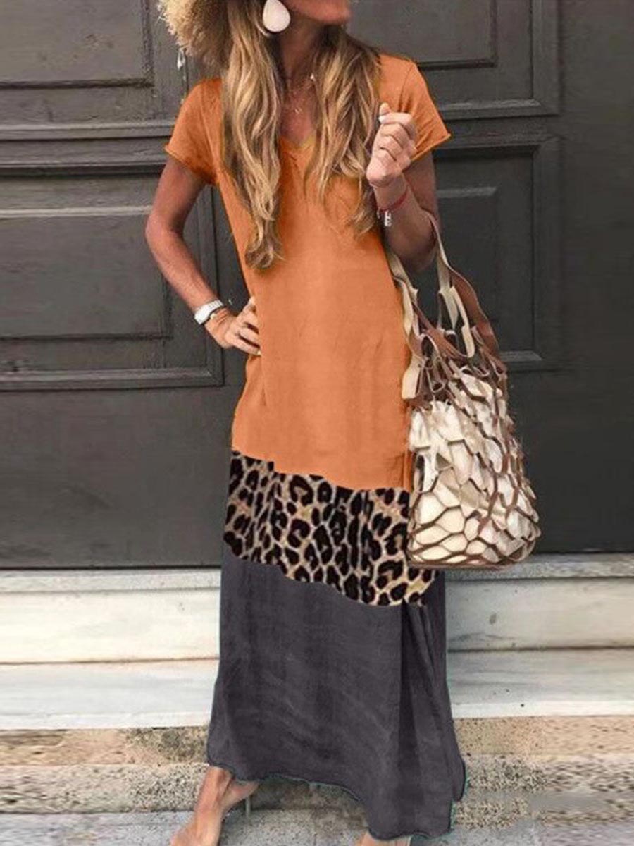 Lunimesd Fashion Sweet Print Patchwork V Neck Printed Dress Dresses(4 Colors)