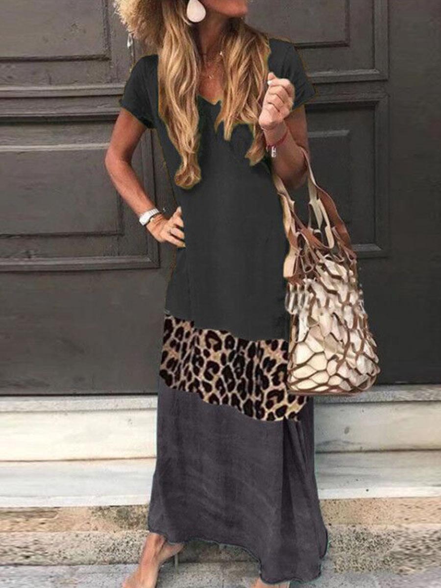 Lunimesd Fashion Sweet Print Patchwork V Neck Printed Dress Dresses(4 Colors)