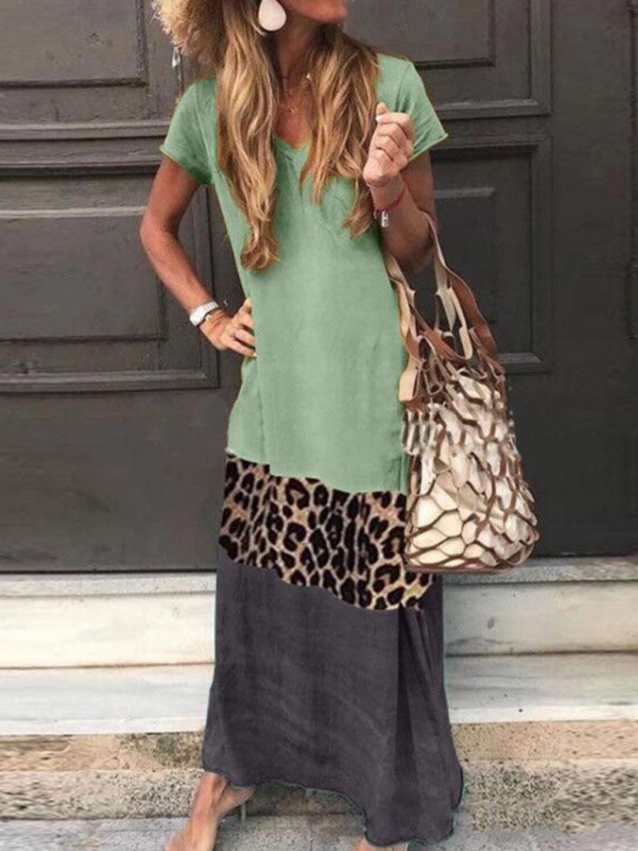 Lunimesd Fashion Sweet Print Patchwork V Neck Printed Dress Dresses(4 Colors)