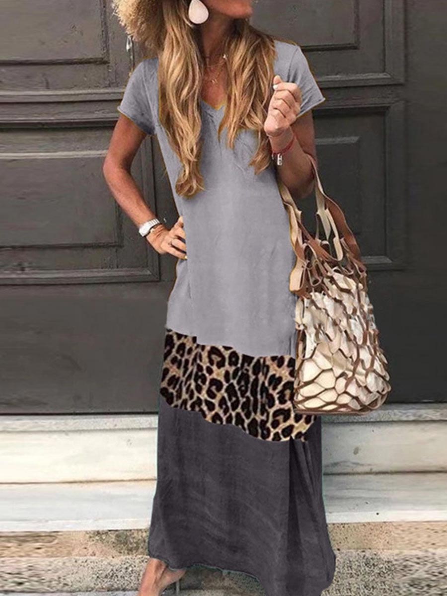 Lunimesd Fashion Sweet Print Patchwork V Neck Printed Dress Dresses(4 Colors)