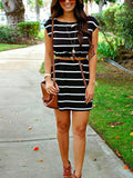 Lunimesd Crewneck Short Sleeve Color Block Striped Dress