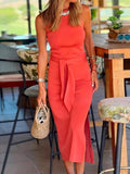 Lunimesd Halter Sleeveless Tie Waist Side Split Dress