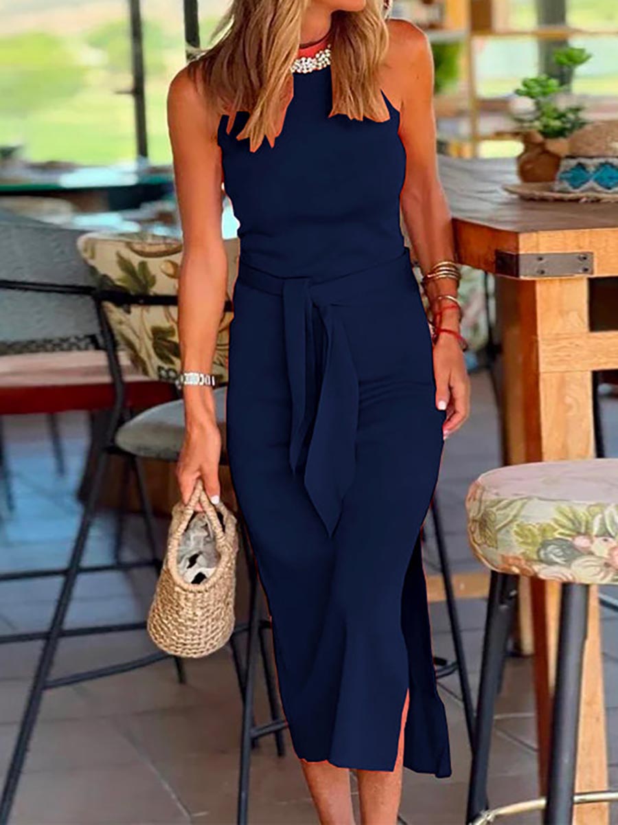 Lunimesd Halter Sleeveless Tie Waist Side Split Dress