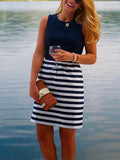 Lunimesd Casual Crewneck Sleeveless Stripes Dress