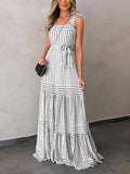 Lunimesd Stripe Bow Tie Belted Maxi Dress