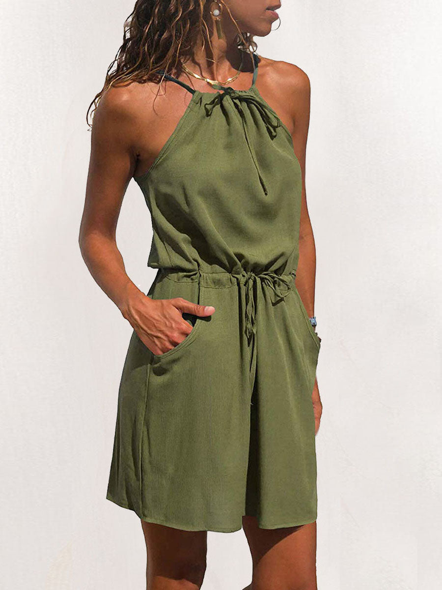 Lunimesd Simplicity Print Patchwork Spaghetti Strap A Line Dresses(3 Colors)