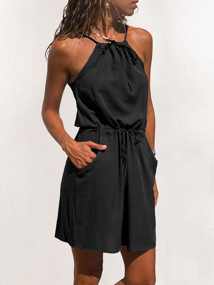 Lunimesd Simplicity Print Patchwork Spaghetti Strap A Line Dresses(3 Colors)