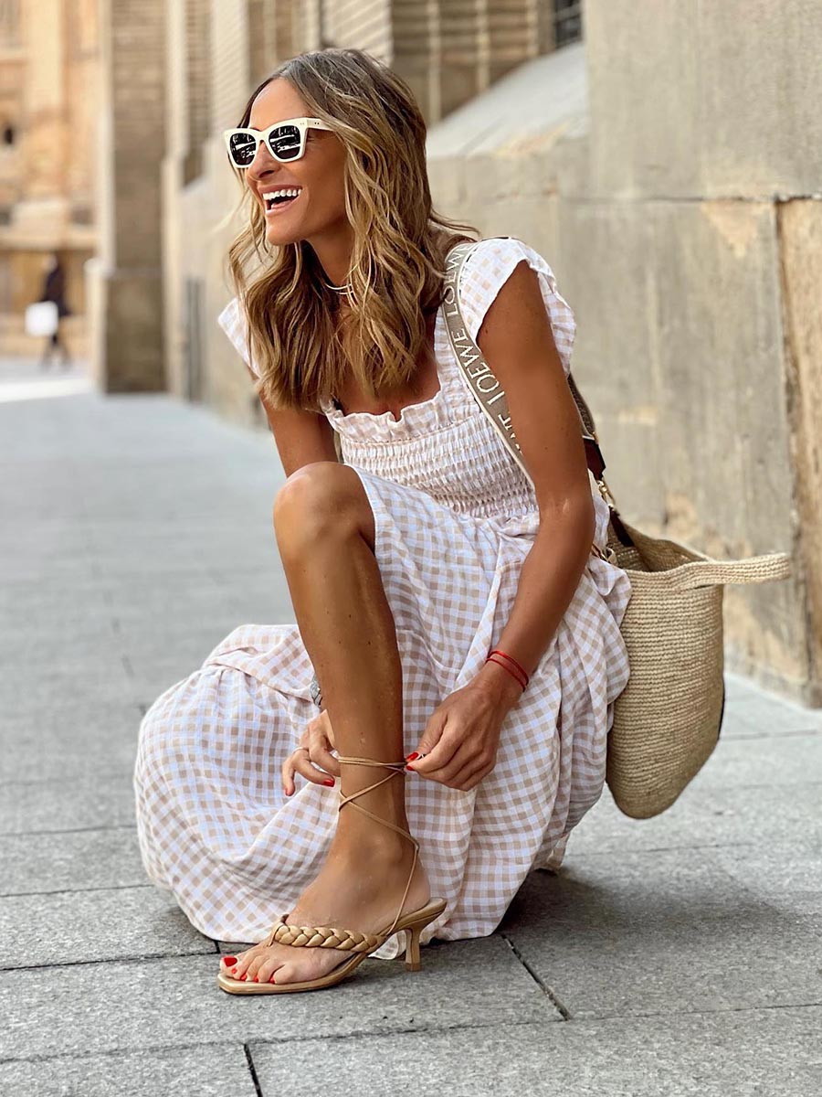 Lunimesd Collage Plaid Halter Casual Big Hem Dresses