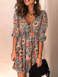 Lunimesd Casual V Neck Half Sleeve Printed Swing Dress