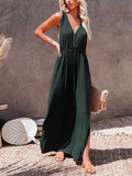 Lunimesd Sleeveless V Neck Side Split Solid Maxi Sundress