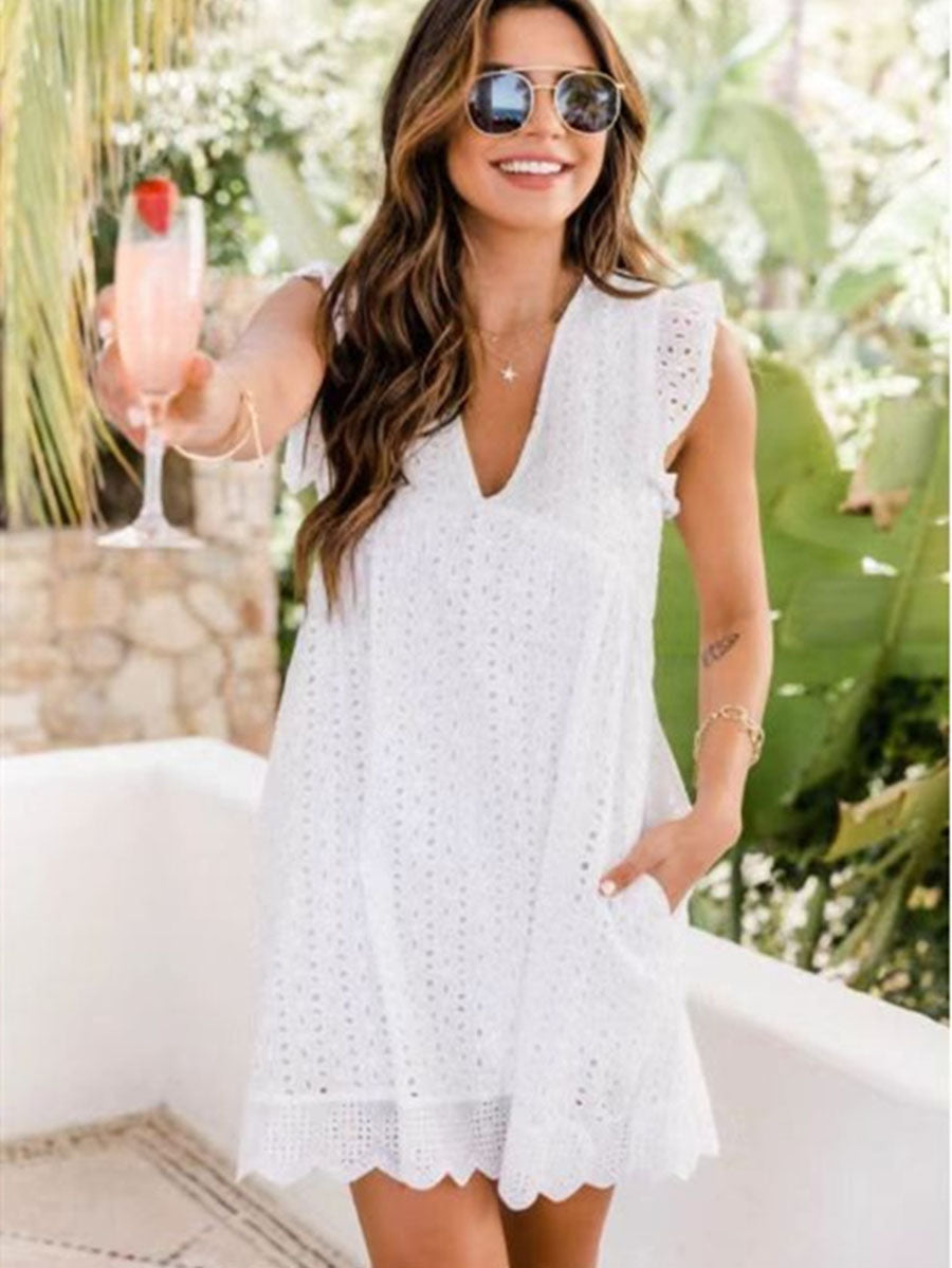 Lunimesd Lace V-Neck Dress Comes With Safety Shorts (6 colors)