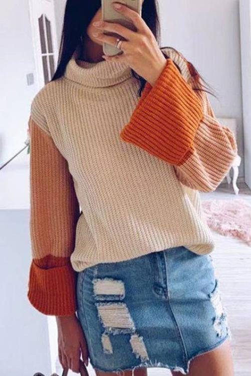 Lunimesd Pumpkin Oversized Color Block Sweater