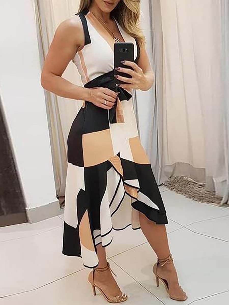 LunimesdIrregularity Hem V Neck Sleeveless Dress