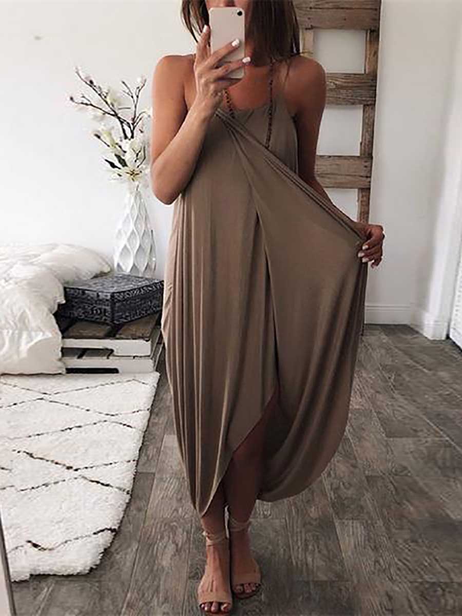 Lunimesd Wrapped Split Solid Cami Beach Dress