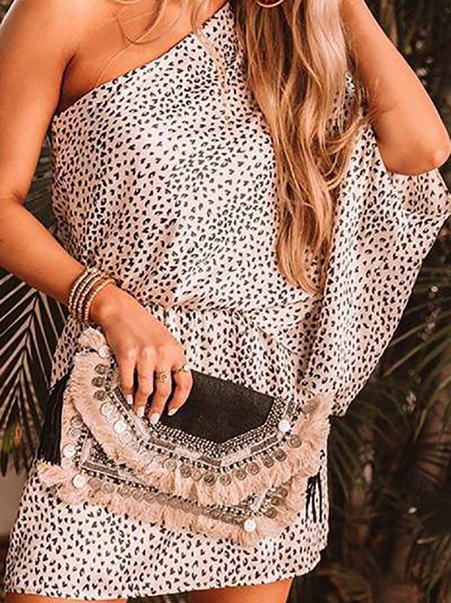 Lunimesd One Shoulder Leopard Mini Dress