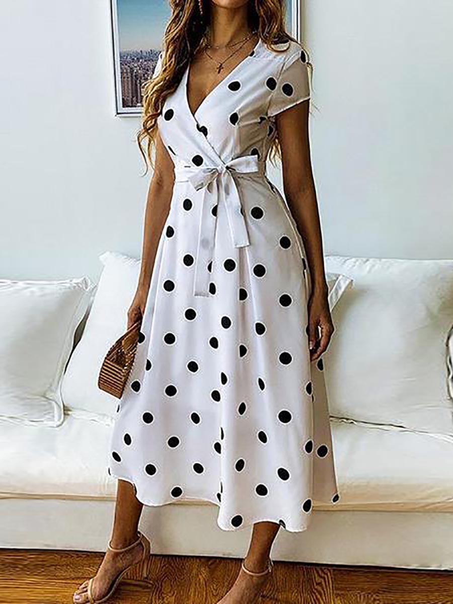 Lunimesd Dot Print V Neck Sleeveless Dress