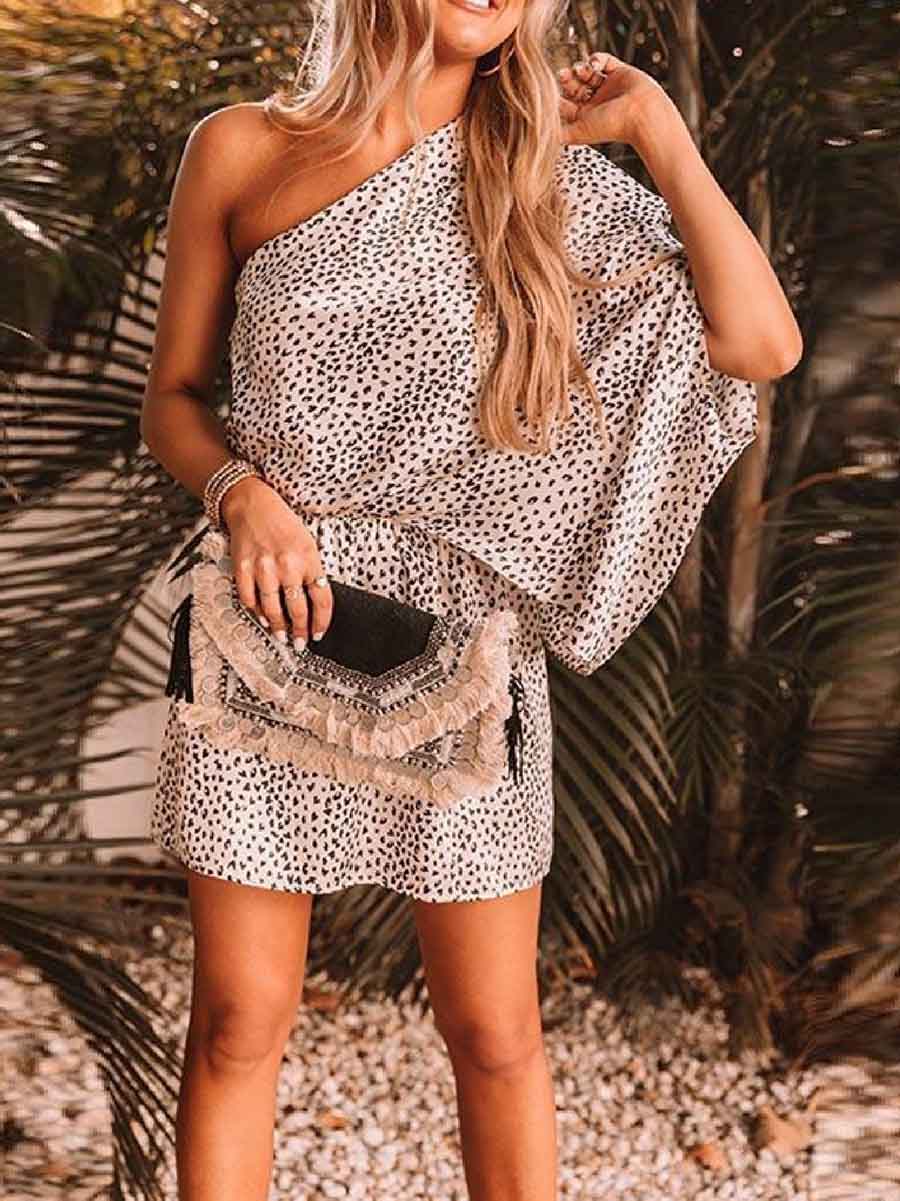 Lunimesd One Shoulder Leopard Mini Dress