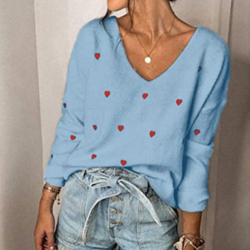 Lunimesd Love Polka Dot V-Neck Sweater
