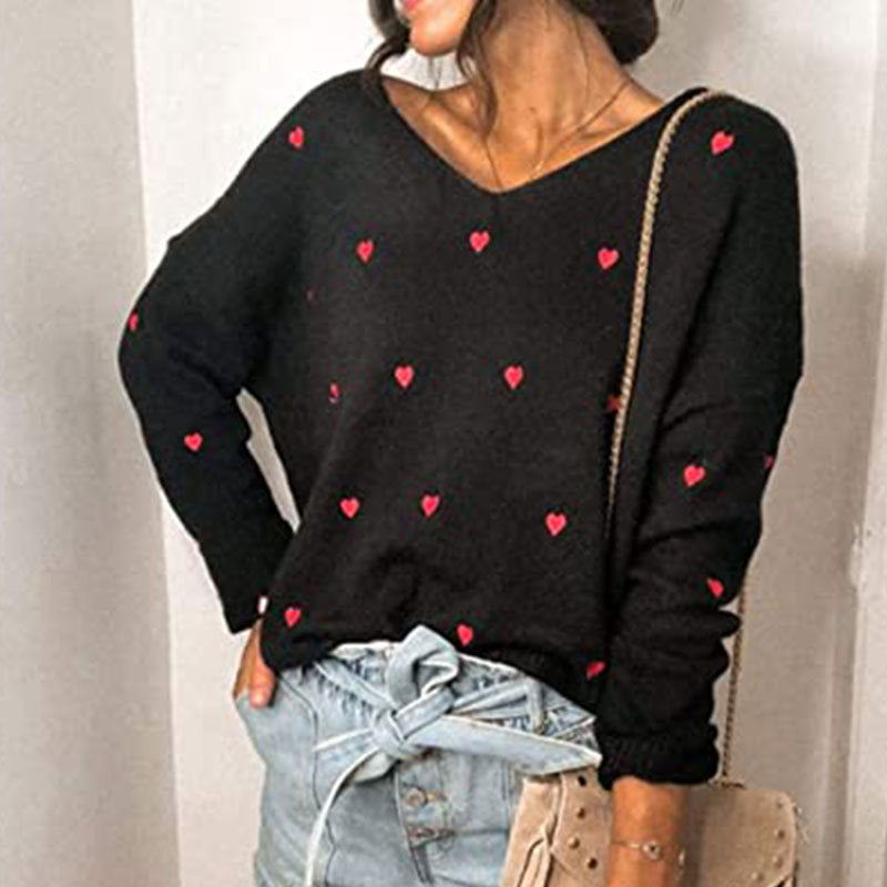 Lunimesd Love Polka Dot V-Neck Sweater