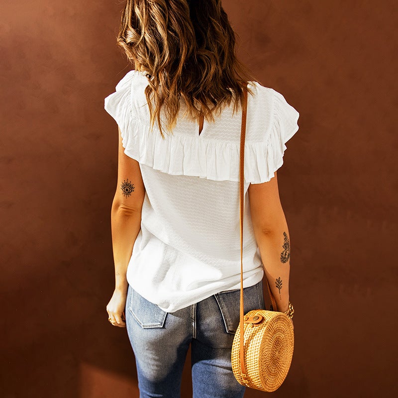 Lunimesd Lace Ruffle Round Neck Top