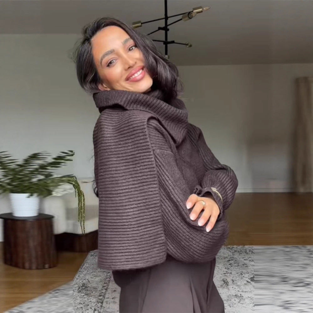 NEW ARRIVAL WOMEN'S SCARF PULLOVER KNIT TOP