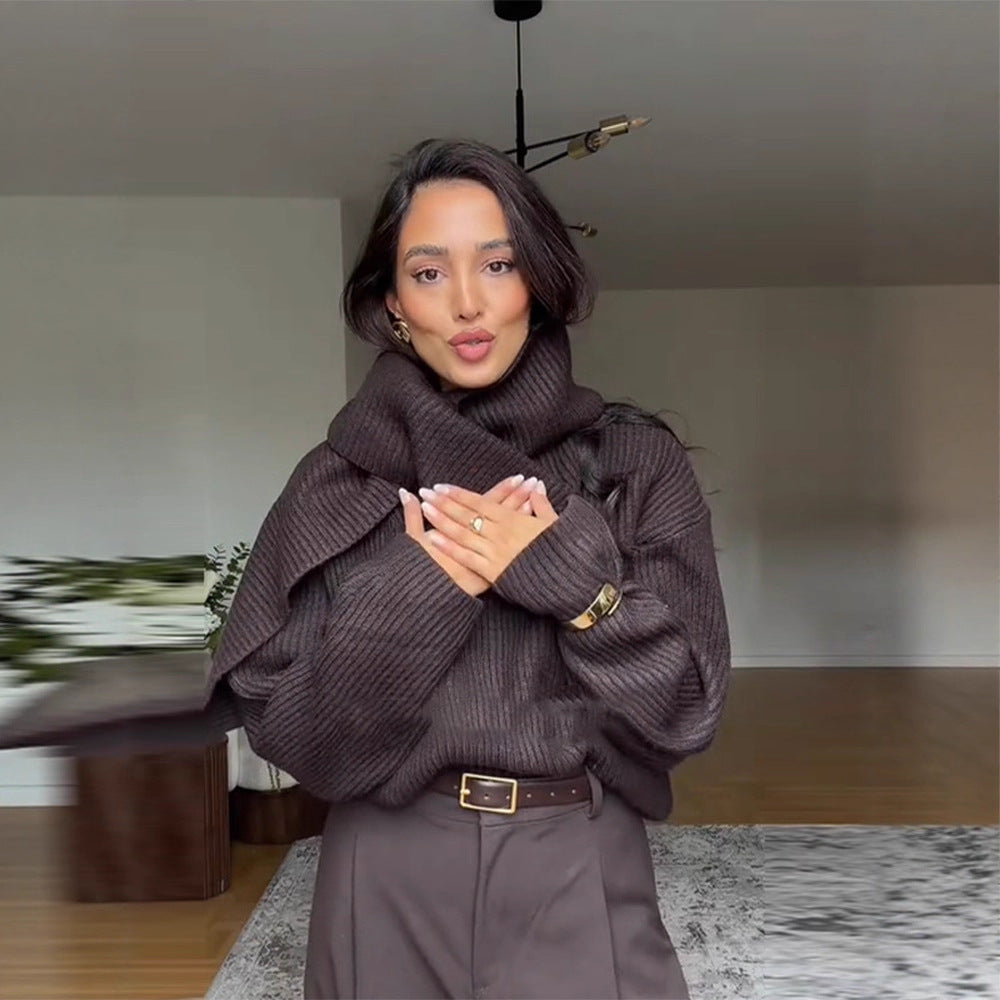 NEW ARRIVAL WOMEN'S SCARF PULLOVER KNIT TOP