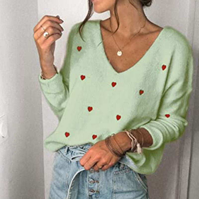 Lunimesd Love Polka Dot V-Neck Sweater