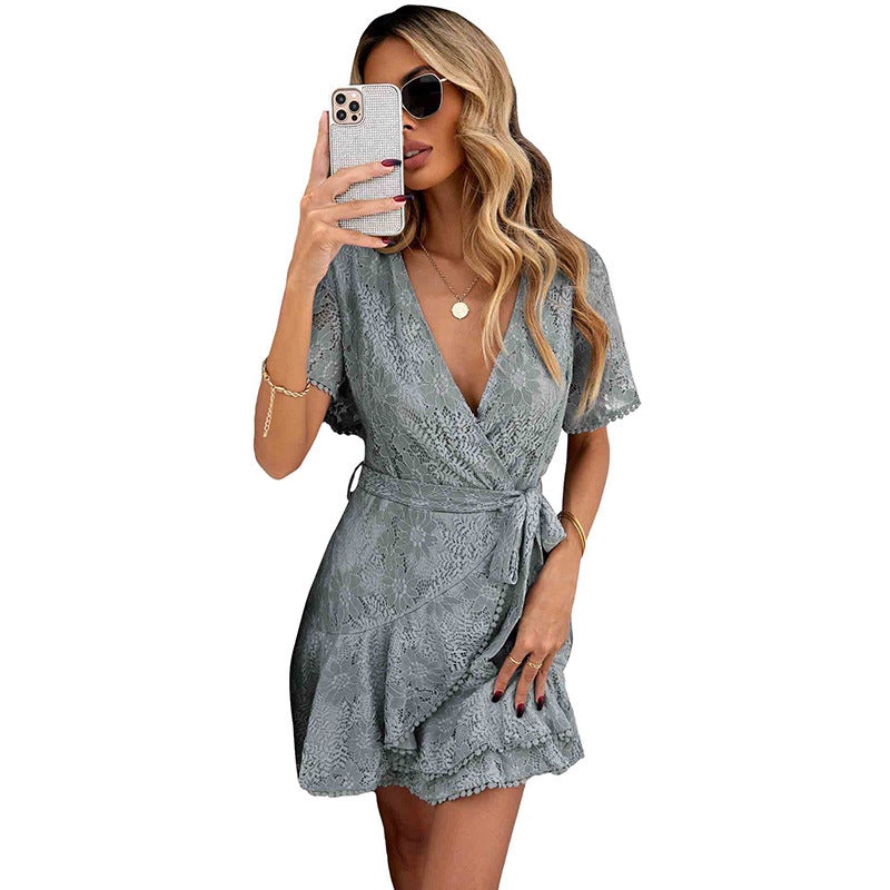 Lunimesd V-Neck Belt Floral Dress