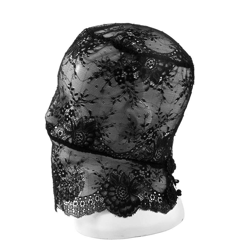 🖤 Delicate Floral Lace Full-Face Hood – Elegant Sensual Accessory 🖤