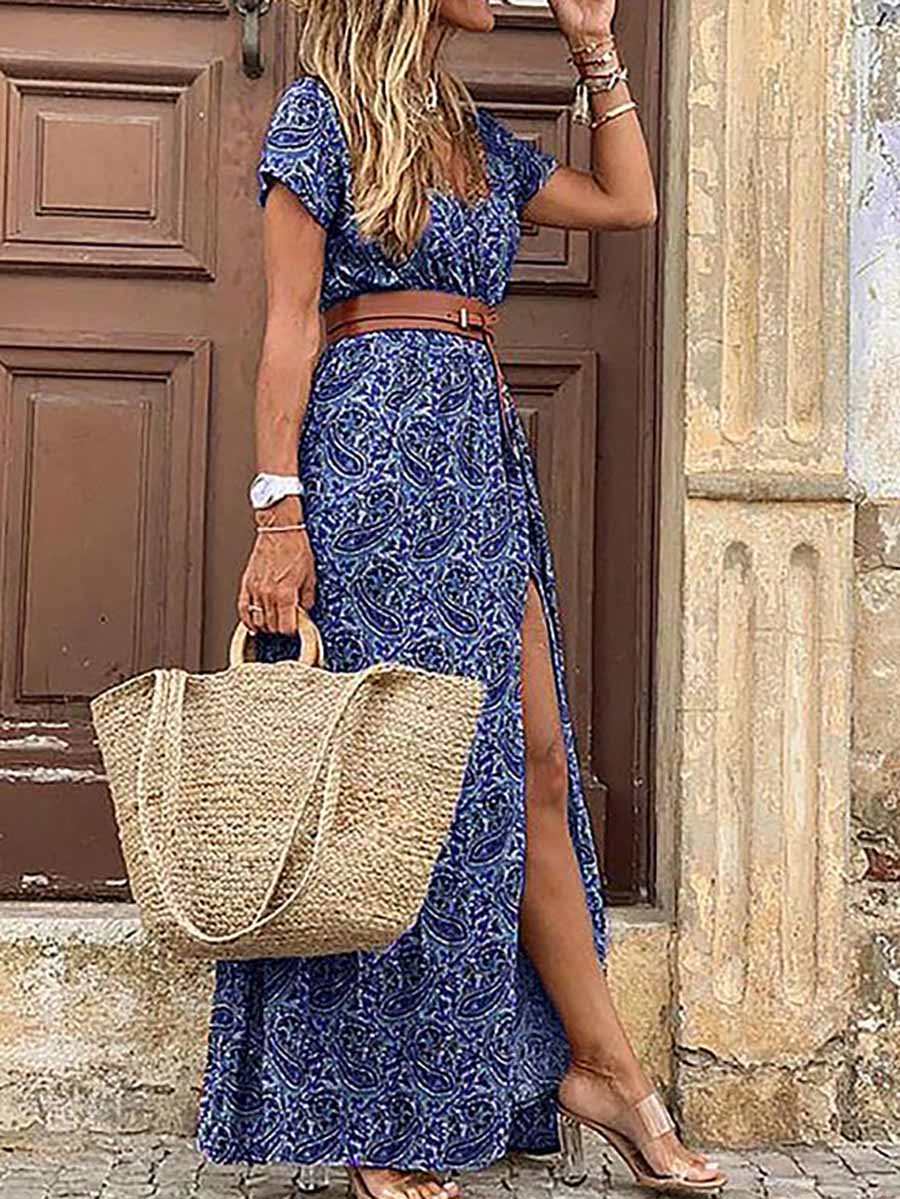 Lunimesd Boho Style V-neck Floral Belt Dress (7 colors)