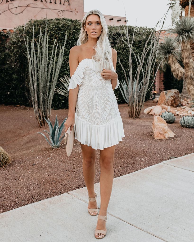 Lunimesd Lace Pleated Ruffle One-Shoulder Dress