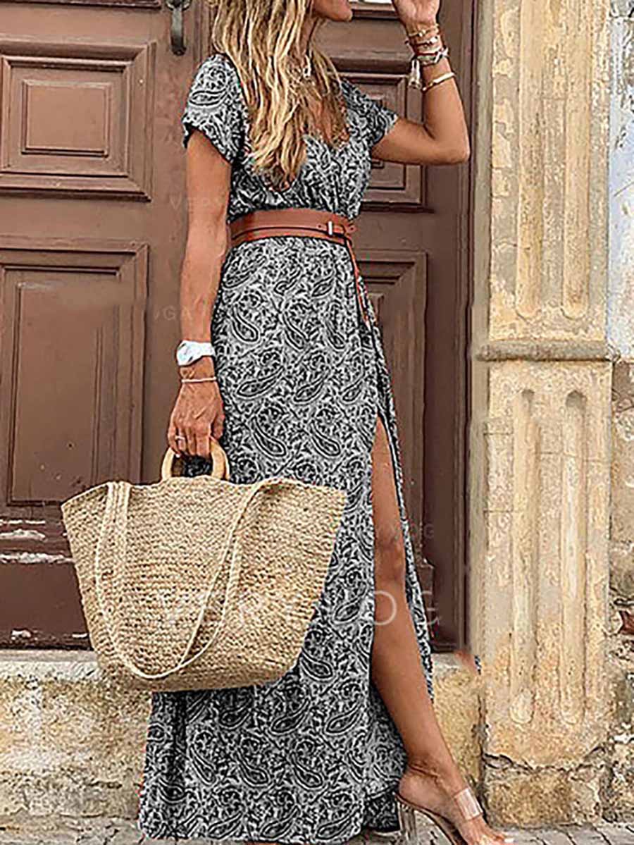 Lunimesd Boho Style V-neck Floral Belt Dress (7 colors)