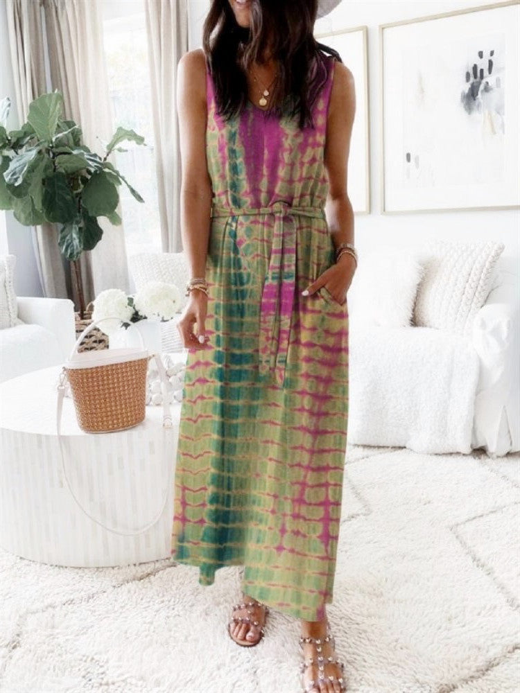 Lunimesd Elastic Waist Sleeveless Casual Maxi Dress