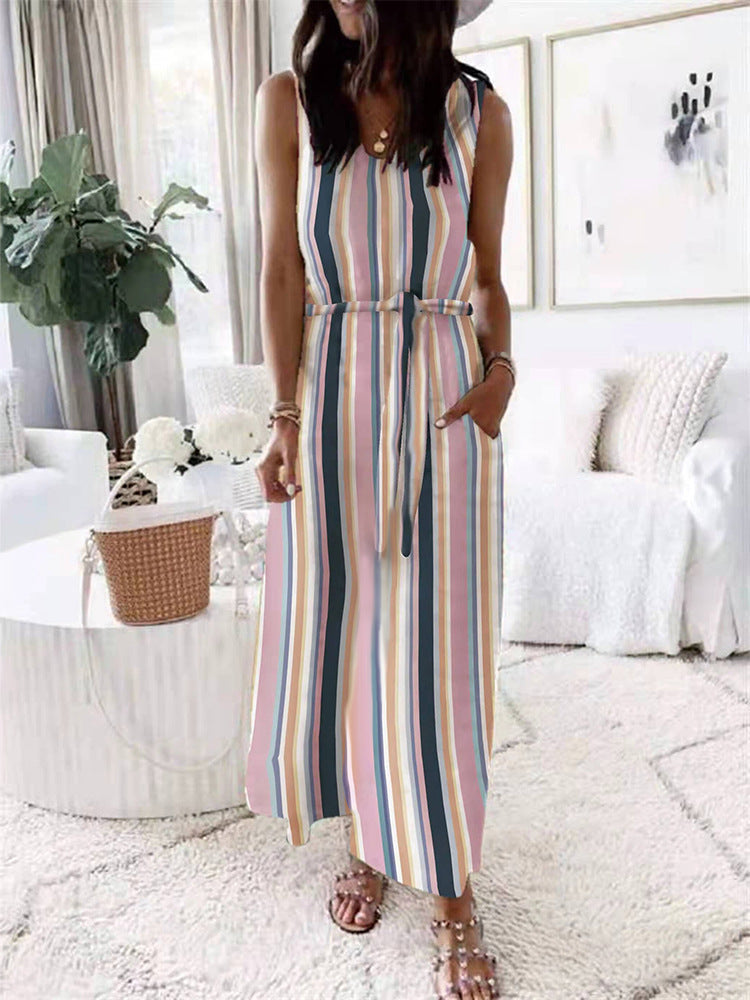 Lunimesd Elastic Waist Sleeveless Casual Maxi Dress