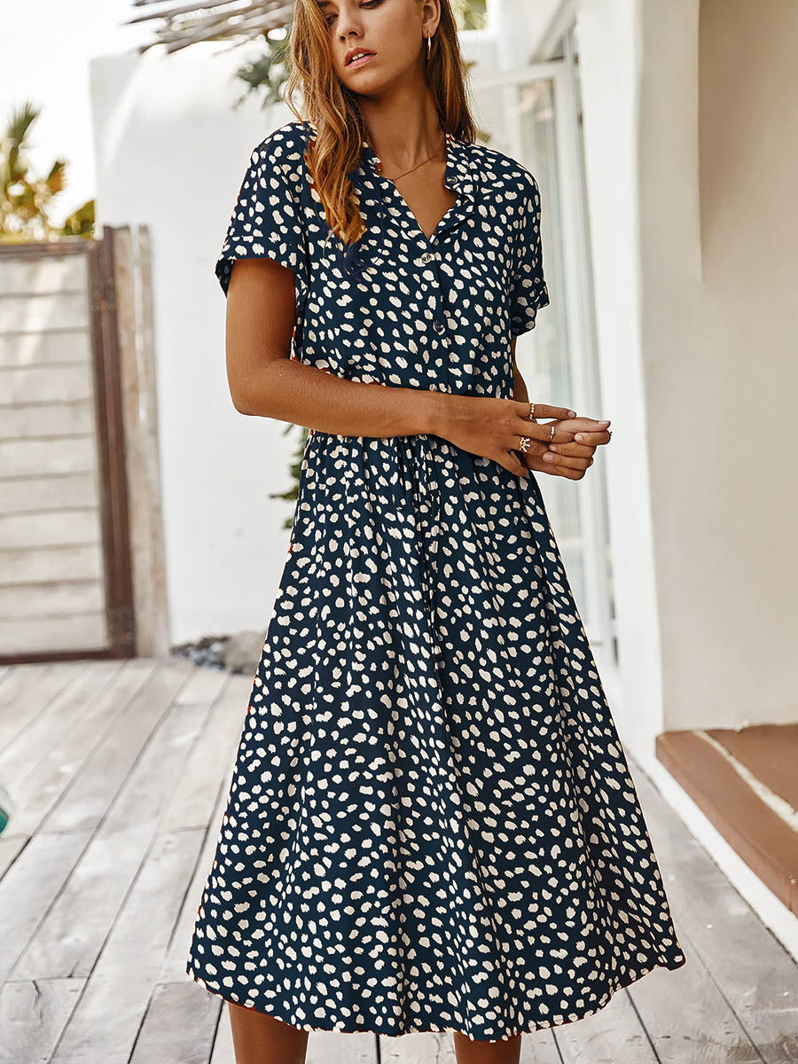 Lunimesd Polka Dot Short-Sleeve Dress(7 colors)