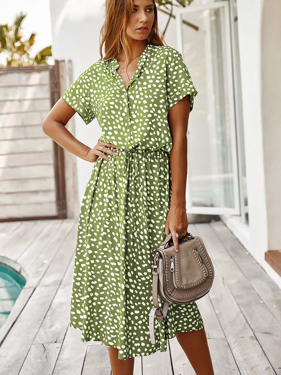 Lunimesd Polka Dot Short-Sleeve Dress(7 colors)