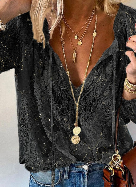 Lunimesd Printed Solid Color Lace Shirt