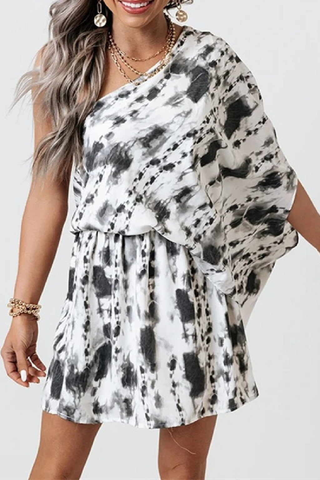 Lunimesd Print Single Sleeve Dress