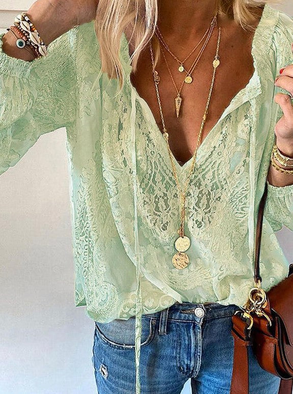 Lunimesd Printed Solid Color Lace Shirt