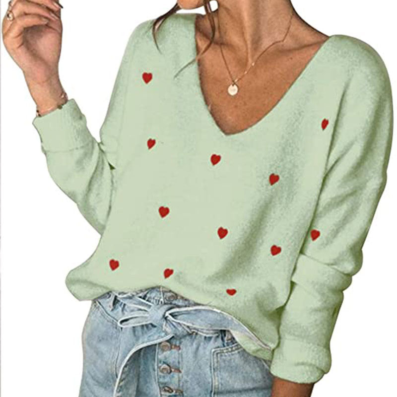 Lunimesd Love Polka Dot V-Neck Sweater