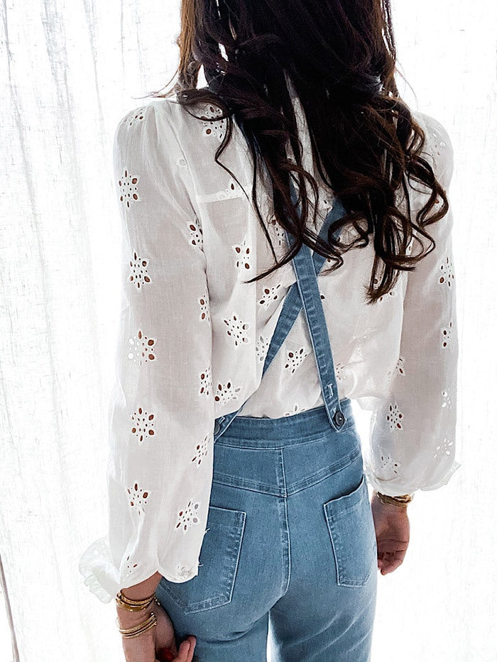 Lunimesd Sassy Sweetheart Ruffle Button Down Denim Overalls