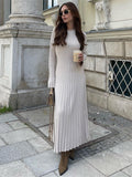 COTTON CASHMERE RIBBED LONG SLEEVE CREW MIDI DRESS