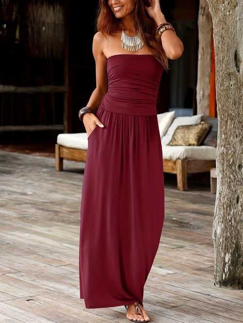 Fashionable Strapless Dress for Women with a Black Light Beige