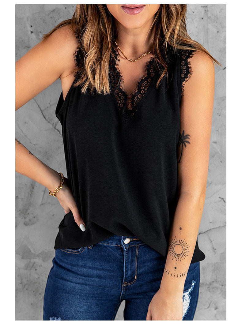 Lunimesd Inside And Outside Lace Sleeveless Loose Tops(5 colors)