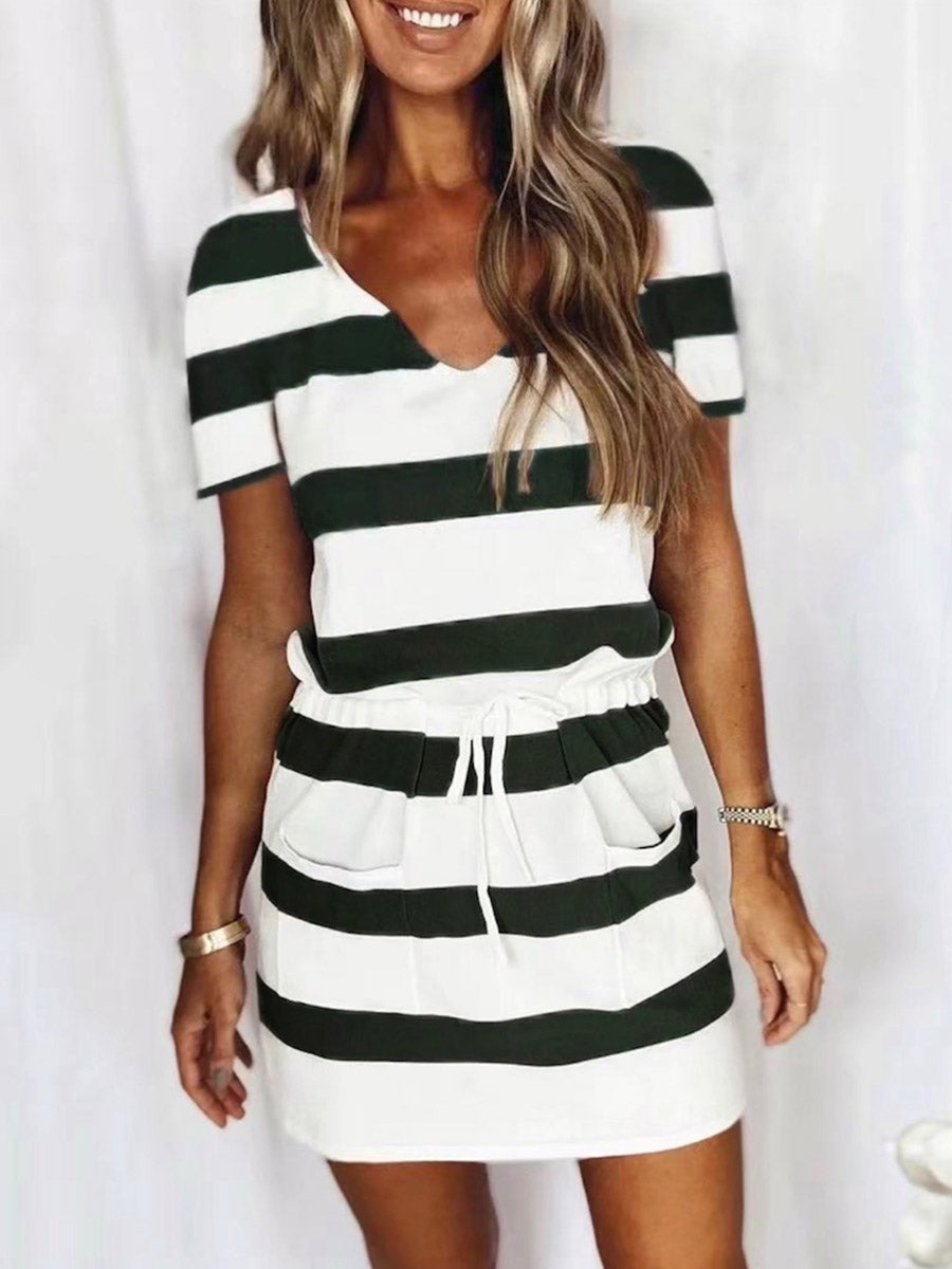 Lunimesd Striped Drawstring Dresses（6 colors）